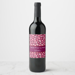 Etiqueta Para Botella De Vino Corazones de San Valentín. Corazones Dulces y Bril