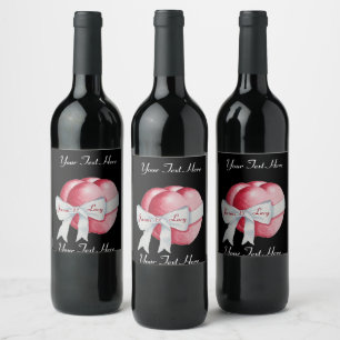 Etiqueta Para Botella De Vino corazones rojos atados con boda de cinta blanca
