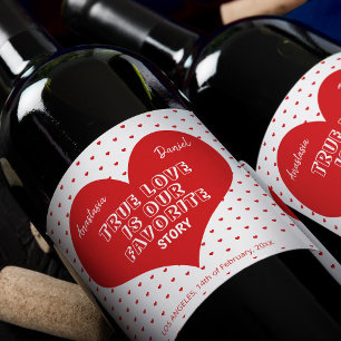 Etiqueta Para Botella De Vino corazones rojos elegante pareja moderna