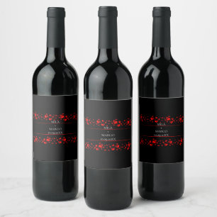 Etiqueta Para Botella De Vino Corazones rojos negros elegantes