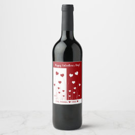 Etiqueta Para Botella De Vino Corazones románticos rojos de amor blanco moderno