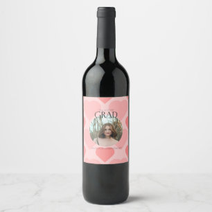 Etiqueta Para Botella De Vino Corazones rosados bonitos Fiesta de graduación