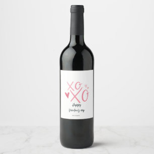 Etiqueta Para Botella De Vino Corazones rosados "XOXO" Feliz día de San Valentín