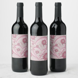 Etiqueta Para Botella De Vino Corazones y flores abstractos rosados Arte fractal