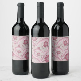 Etiqueta Para Botella De Vino Corazones y flores rosadas adoran el arte fractal