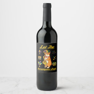 Etiqueta Para Botella De Vino Corgi Dog Lover Costume Feliz Carnaval de Mardi Gr