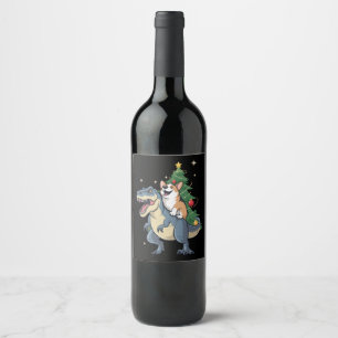 Etiqueta Para Botella De Vino Corgi Navidad Dinosaurio Árbol Rex Fiesta Navidad 