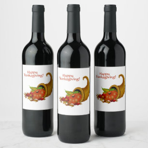 Etiqueta Para Botella De Vino Cornucopia Happy Thankcome