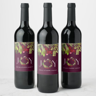 Etiqueta Para Botella De Vino Corona botánica de alegría de Borgoña para fiestas