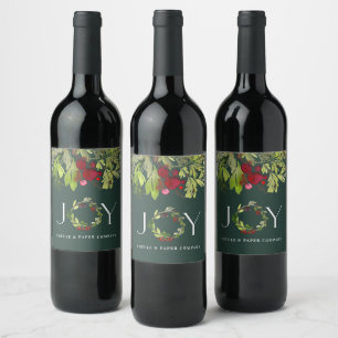 Etiqueta Para Botella De Vino Corona botánica verde de alegría navideña corporat