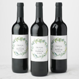 Etiqueta Para Botella De Vino corona de acuarela menta eucalipto clásico