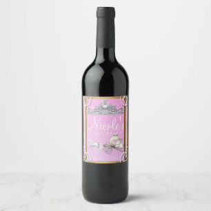 Etiqueta Para Botella De Vino Corona de Carruaje de la Princesa de Oro Rosa Cuen