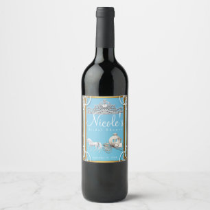 Etiqueta Para Botella De Vino Corona de Carruaje de Princesa de Oro Azul Cuento 