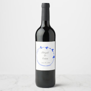 Etiqueta Para Botella De Vino Corona de Corazón Simple Azul Real Bodas