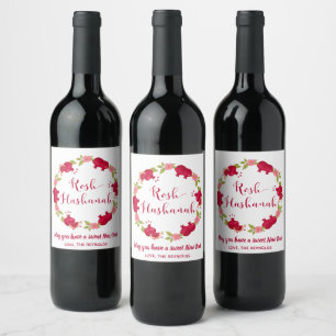 Etiqueta Para Botella De Vino Corona de flores de granada para el Año Nuevo de R