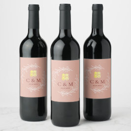 Etiqueta Para Botella De Vino Corona de hojas de rosa polvorienta boho para boda