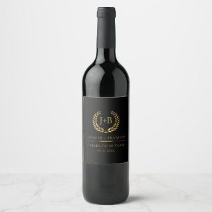 Etiqueta Para Botella De Vino Corona de Laurel Dorado Elegante para Celebrar 50 