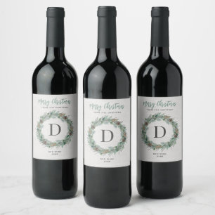 Etiqueta Para Botella De Vino Corona de madera rústica blanca verde Monograma Al