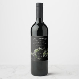 Etiqueta Para Botella De Vino Corona de monograma de eucalipto verde negro para 
