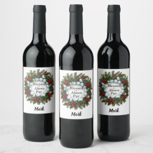 Etiqueta Para Botella De Vino Corona de Navidad de Golf con Nombre de Golfista