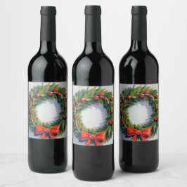 Etiqueta Para Botella De Vino Corona de Navidad Fiesta Navideña Pintada