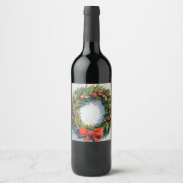 Etiqueta Para Botella De Vino Corona de Navidad Fiesta Navideña Pintada