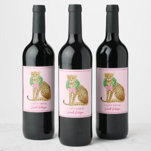 Etiqueta Para Botella De Vino Corona de Navidad Leopardo