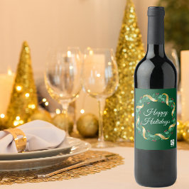 Etiqueta Para Botella De Vino Corona de Navidad verde con logotipo empresarial p