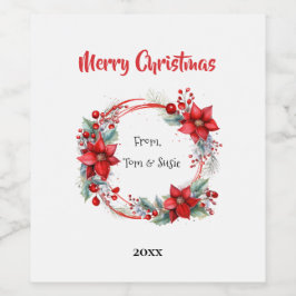Etiqueta Para Botella De Vino Corona de Poinsettia Elegante Personalizada
