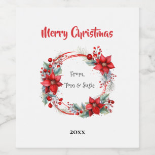 Etiqueta Para Botella De Vino Corona de Poinsettia Elegante Personalizada
