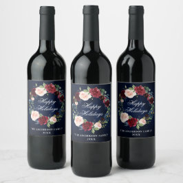 Etiqueta Para Botella De Vino Corona floral elegante de acuarela para fiesta nav