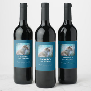 Etiqueta Para Botella De Vino Corte Furry Fox en Blue Grunge Background Birday