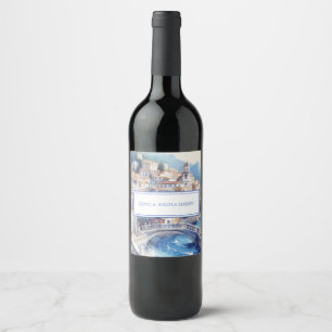 Etiqueta Para Botella De Vino Costa Amalfitana Azulejos azules Italia Foto perso