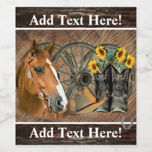 Etiqueta Para Botella De Vino Cowboy Boots Rueda de vagón Occidental
