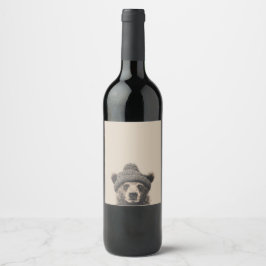 Etiqueta Para Botella De Vino Cozy Bear in Beanie - Cute Winter Animal