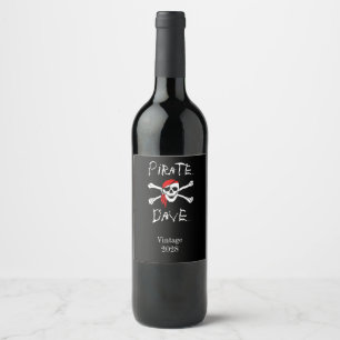 Etiqueta Para Botella De Vino Cráneo de pirata negro con huesos cruzados