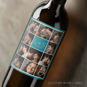 Etiqueta Para Botella De Vino Crea tu propio collage de fotos de boda con monogr