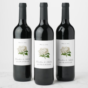 Etiqueta Para Botella De Vino Cream Hydrangea Boda Fecha y nombres