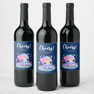Etiqueta Para Botella De Vino Creatura marina de Octopus Cute