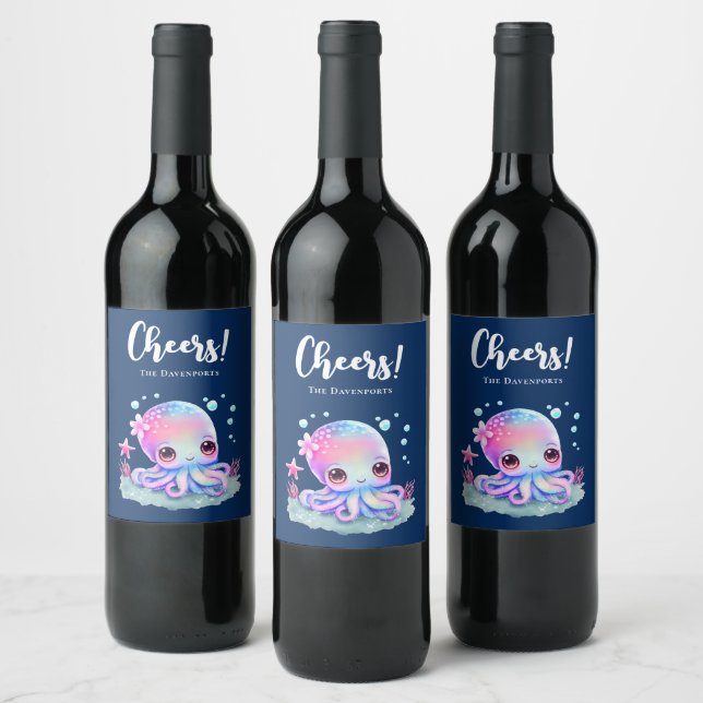 Etiqueta Para Botella De Vino Creatura marina de Octopus Cute (Botellas)