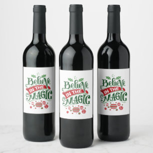 Etiqueta Para Botella De Vino Creer en la tipografía del Navidad mágico