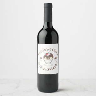 Etiqueta Para Botella De Vino Crema Anual de Hielo Social Favor Hot Fudge Sundae