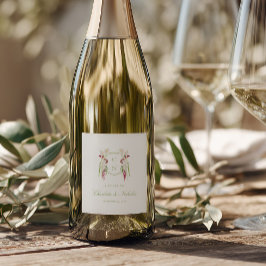 Etiqueta Para Botella De Vino Crest de Monograma Floral en Cascada para Boda