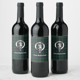 Etiqueta Para Botella De Vino Crest y Tartán del Clan Sutherland