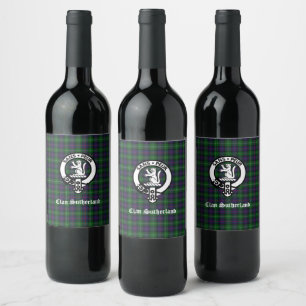 Etiqueta Para Botella De Vino Crest y Tartán del Clan Sutherland