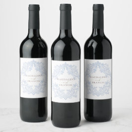Etiqueta Para Botella De Vino cresta azul acuarela boda