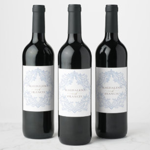 Etiqueta Para Botella De Vino cresta azul acuarela boda