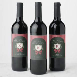 Etiqueta Para Botella De Vino Crestón de monograma personalizado con lazo Feliz