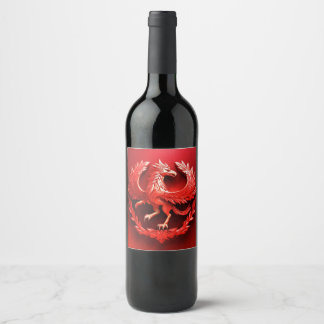 Etiqueta Para Botella De Vino Crimson Guardian: Dragón rojo grabado en botella d