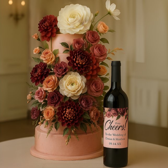 Etiqueta Para Botella De Vino Crisantemo romántico sobre rosa gasa (Subido por el creador)